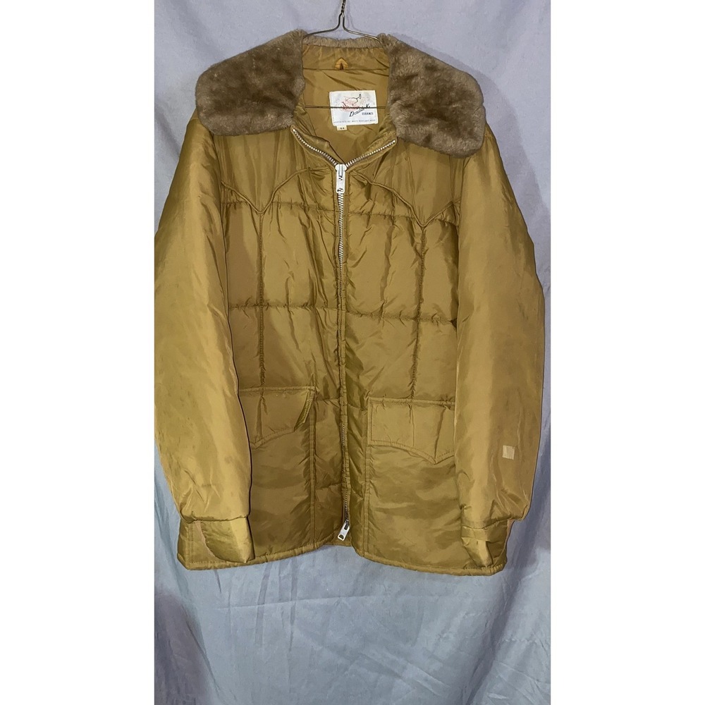 Vintage Men's Double K Brown‎ Puffer Jacket Fur Collor Size 44R USA Western Wear